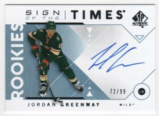 18/19 Sp Authentic Jordan Greenway Sign Of The Times Rookie Autograph 