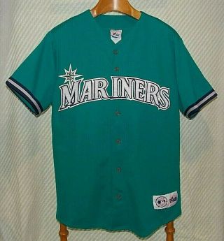 Adult Size M Ken Griffey Jr.  Seattle Mariners Majestic Teal Button - Up Mlb Jersey