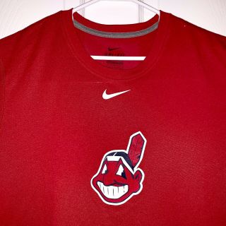 Nike Dri - Fit Mlb Authentic Cleveland Indians Chief Wahoo Logo T - Shirt Red Sz L