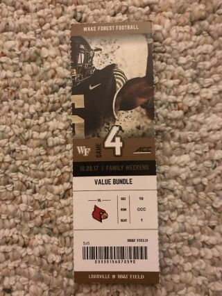 2017 Wake Forest Vs Louisville Cardinals Football Ticket Stub 10/28