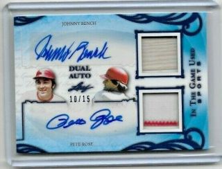 2019 Johnny Bench Pete Rose Leaf In The Game Sports Dual Jersey Auto /15