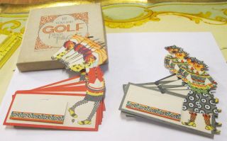 OLD VINTAGE VOLLAND ART DECO GOLF GOLFING SPORT TALLIES NAME PLACE CARDS W BOX 5