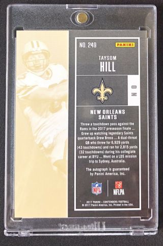 2017 Taysom Hill Contenders Playoff Ticket Rookie Auto 39/99 Saints 2