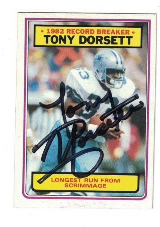 Tony Dorsett Signed Autographed 1983 Topps Card Dallas Cowboys Hof