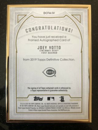2019 Topps Definitive Joey Votto Gold Framed On Card Autograph 18/25 Reds