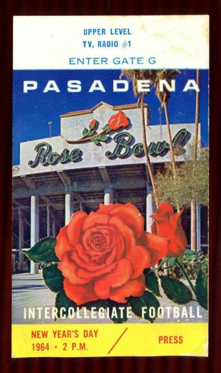 Ticket College Football Rose Bowl 1964 1/1 Washington Illinois Dick Butkus
