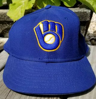 Milwaukee Brewers Official Fitted Hat Mlb Authentic 59fifty Size 6 7/8 Snapback