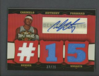 2007 - 08 Triple Threads Autograph Triple Jersey Carmelo Anthony Nuggets Auto /35