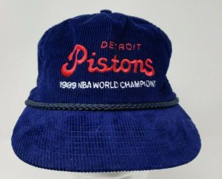 Vintage Detroit Pistons Nba 1989 Champions Corduroy Snapback Cap Hat Blue
