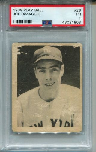 1939 Play Ball Baseball 26 Joe Dimaggio Rookie Card Rc Psa 1