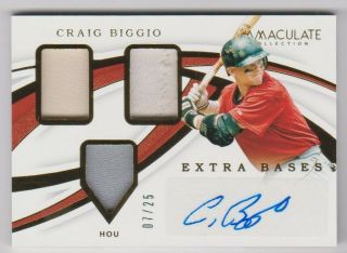 2019 Immaculate Extra Bases Triple Jersey Patch Auto /25 Astros - Craig Biggio