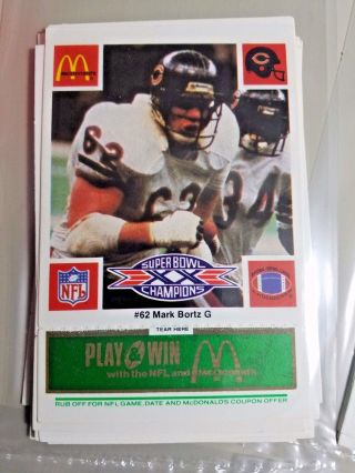U PICK 1986 Superbowl XX CHICAGO BEARS McDonalds Cards Walter Payton, 2