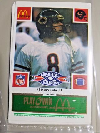 U PICK 1986 Superbowl XX CHICAGO BEARS McDonalds Cards Walter Payton, 3