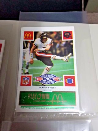 U PICK 1986 Superbowl XX CHICAGO BEARS McDonalds Cards Walter Payton, 5