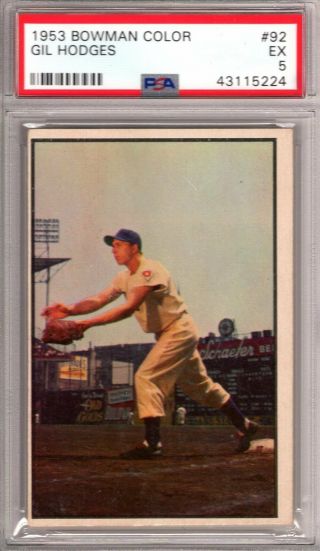 1953 Bowman Color Gil Hodges 92 Psa Grade 5 Ex - " Card "