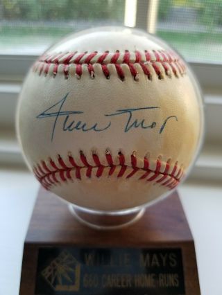 Willie Mays Autographed Baseball W/ The Score Board Watermarked