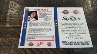 1995 Zellers Signature Series Serge Savard Auto /3500 Hockey Card 2