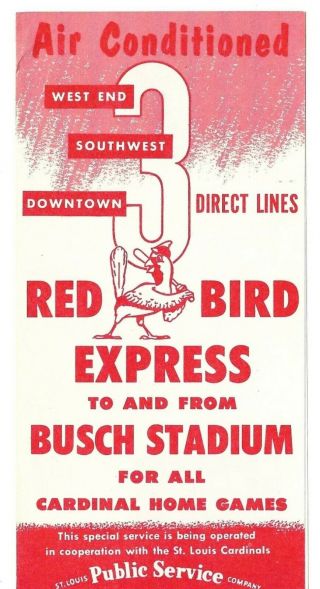 1957 St.  Louis Cardinals Home & Away Schedule Red Bird Express Information