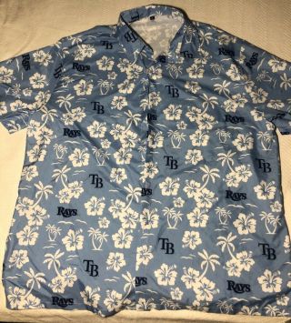 Tampa Bay Rays Mlb Promotional Men’s Blue Aloha Hawaiian Shirt Xl Polyester