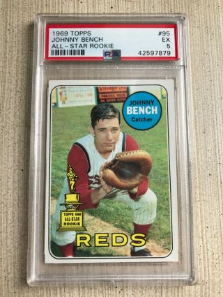 1969 Topps 95 Johnny Bench Cincinnati Reds All - Star Rookie Hof Psa 5 Ex