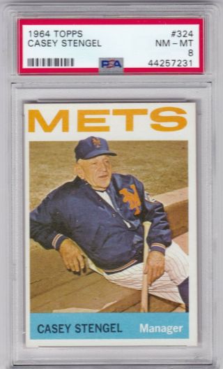 Rd: 1964 Topps Baseball Card 324 Casey Stengel Hof Mets - Psa 8 Nm -