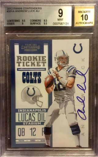 2012 Contenders Andrew Luck Rookie Ticket Bgs 9 Auto 10