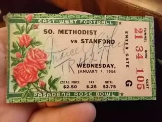 1936 Stanford Vs Smu Rose Bowl Football Game Ticket Stub