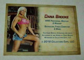 2018 Collectors Expo WWE Diva Dana Brooke Autographed Kiss Print Card 2