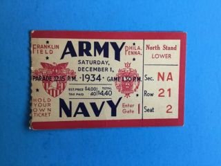 12/1/1934 Army Vs Navy Football Ticket Stub