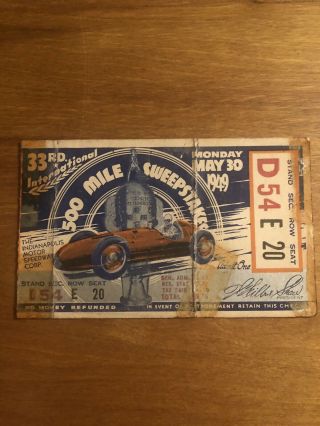 1949 Indianapolis/indy 500 Ticket Stub