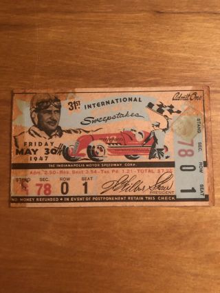 1947 Indianapolis/indy 500 Ticket Stub