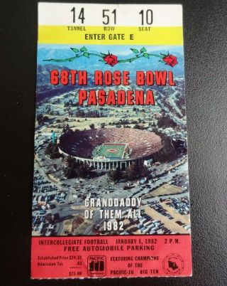 1982 Rose Bowl Football Ticket Stub - Iowa Vs.  Washington