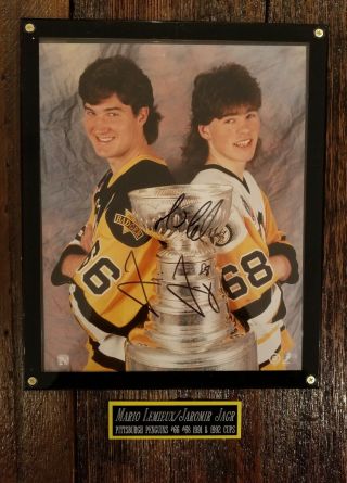 Mario Lemieux Jaromir Jagr Pittsburgh Penguins Cup Autographed Signed 8x10 Photo