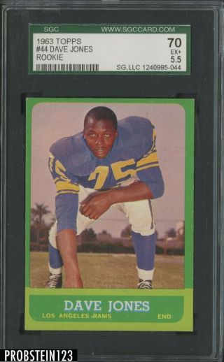 1963 Topps Football 44 Dave Jones Los Angeles Rams Rc Rookie Sgc 70 Ex,  5.  5