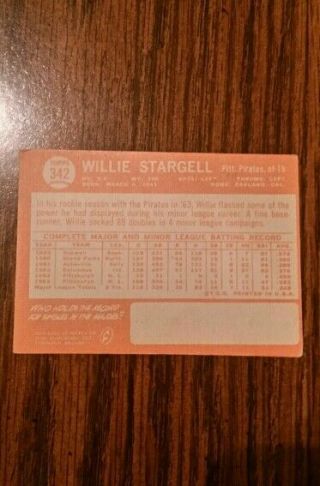 1964 Topps Willie Stargell 342 VG Pittsburgh Pirates - Slight Crease 2