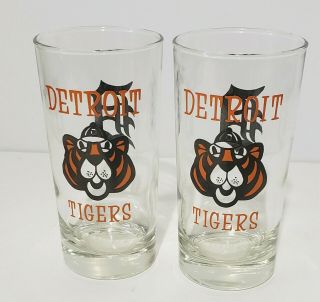 2 Vintage Detroit Tigers 1968 Logo Drinking Glasses Ex