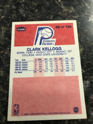 Indiana Pacers Clark Kellogg signed/autographed 1986 - 87 Fleer basketball card 2
