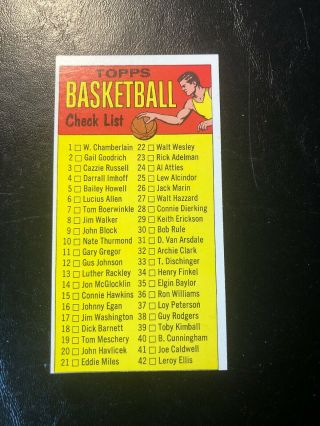 1969 - 70 1970 Topps Basketball Tall Boy Set Break Check List Ex - Nm