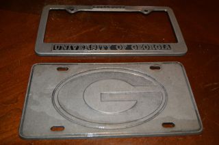 Set Of 2 Uga University Of Georgia Pewter " Bulldogs " License Plate / Tag Frame