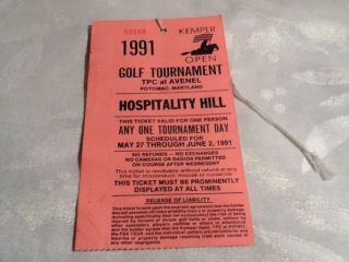 1991 Kemper Open Golf Tournament Ticket Stub / Tpc At Avenel