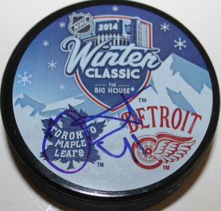 Nikolai Kulemin Signed Red Wings Maple Leafs Winter Classic Puck W/ Case