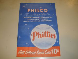 1952 Philadelphia Phillies Official Score Card