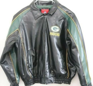 Green Bay Packers Black Nfl Leather Jacket Mens Size 2xl