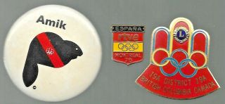 Montreal 1976 Olympics Pins: Amik Mascot Pb; Spain Noc; Lions