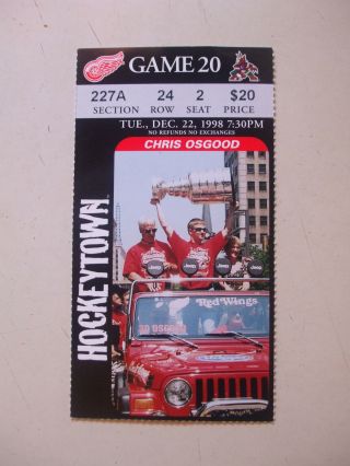 1999 Detroit Red Wings Ticket Stub Vs Coyotes Chris Osgood Stanley Cup L@@k