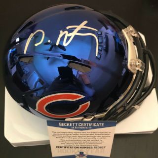 David Montgomery Signed Chicago Chrome Mini Football Helmet W/beckett
