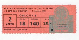1981 Fiba European Basketball Championship Ticket Soviet Union Ussr Eurobasket
