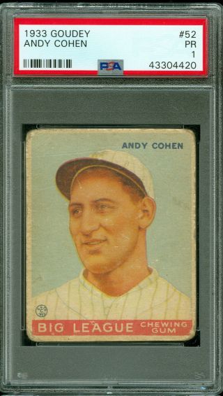 1933 Goudey Baseball 52 Andy Cohen Psa 1