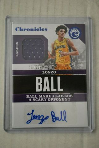 2017 - 18 Panini Chronicles Lonzo Ball Rc Autograph / Jersey Lakers Sp,  3