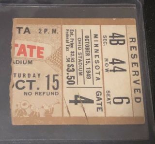 1949 Ohio State Vs.  Minnesota Football Ticket Stub
